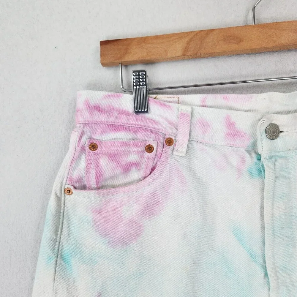 Levis Shorts Mens 30 White Pink Tie Dye 501 '93 Pride Button Fly Denim Cut Off